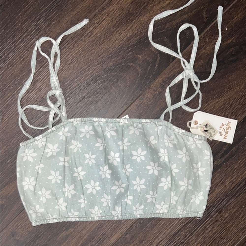 Billabong Wrangler Perfect Pair Floral Daisy Denim Tie Crop Top, Sz: Medium
